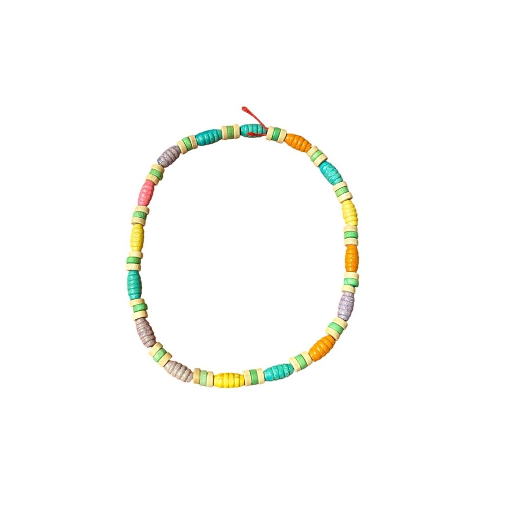 Handmade Wooden Bead Choker Necklace Boho Festival Beach Stretchy Multi-Color